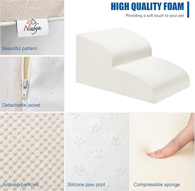 Dog Stairs for Small Dogs - High Density Foam Pet Steps, Extra Wide Dog Ramp with Non-Slip Bottom for High Beds, Couch and Sofa, Best for Dogs Injured, Older Doggy Cats-PawvioPets