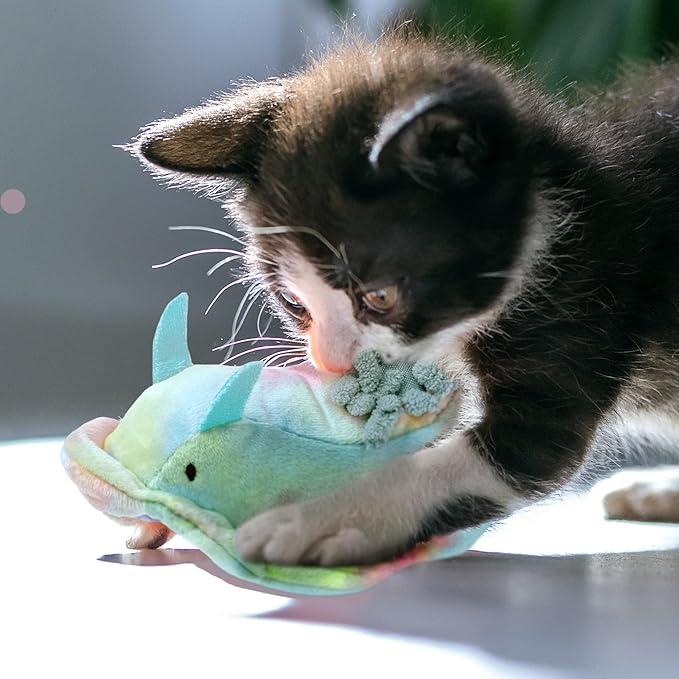 Furhaven 2-Pack Cat Toys w/ 2x Catnip Bags for Indoor Cats, Washable & Durable w/ Refillable Catnip Pocket - Plush Sea Slug Cat Toy Set - Blue/Tie Dye, Set of 2-PawvioPets