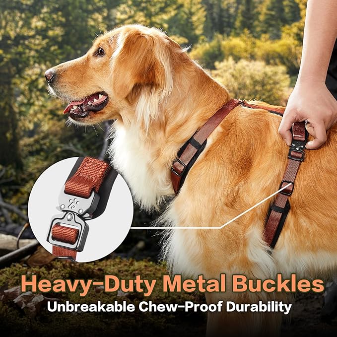CLEPAWS Dog Harness for X-Large Dogs, No Pull Dog Harness Easy Walk with Metal Hardware, Ergonomic Y-Shaped Design, Soft Padding, Padded Handle, Durable High-Tensile Nylon (Canyon Red, XL)-PawvioPets