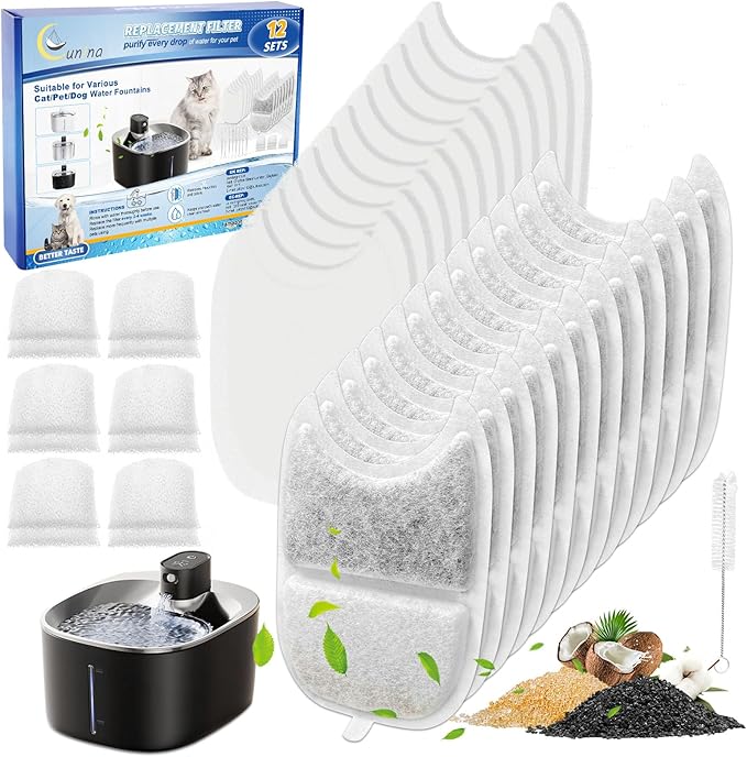 12 Set Cat Water Fountain Filter Replacements & Sponges for 135 fl oz/4L Pet Fountain Drink Machine Dog Water Fountain, YPD-C004P YPD-C004S Water for Cats Drinking Fountain Pump Replacement-PawvioPets