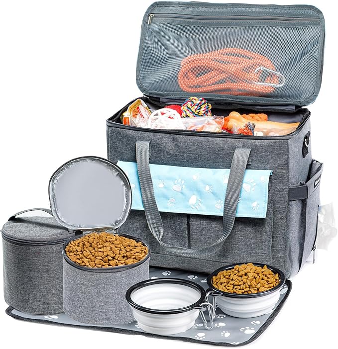 Dog Travel Bag, Airline Approved Dogs Bags for Traveling, 2 Dog 's Food Travel Container and Collapsible Bowls, Weekend Pet Travel Bags (X-Large)-PawvioPets