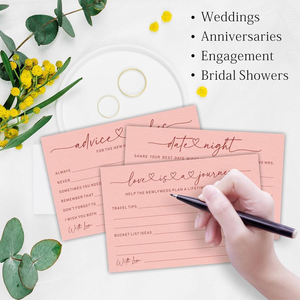 Wedding Advice Cards - Wishes For The New Mr & Mrs Wedding Advice Sign -A Standing Sign With 3 Types Of 4 x 6 Advice Cards -Bride and Groom Newlyweds Bridal Shower Decoration,Games(Pink) - C04