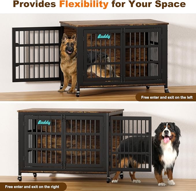 EasyCom 48"/42"/33" Dog Crate Furniture with Name Tag, Heavy Duty Dog Kennel Indoor for Large Dogs, Escape-Proof and Chew-Proof Dog Cage for high Anxiety Dog, Decorate House as TV Stand, End Table-PawvioPets