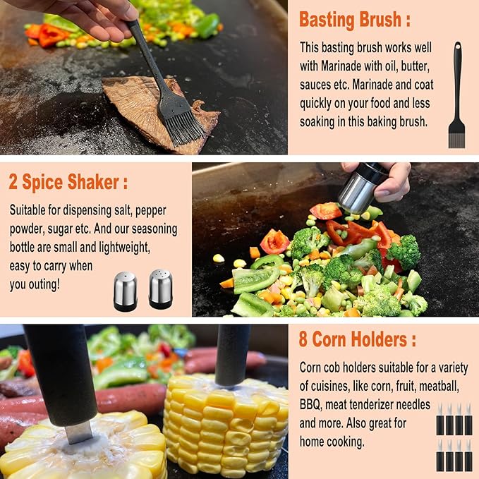 38PCS Griddle Accessories Kit, Professional Grill Tools Set for Outdoor Barbecue, Stainless Steel Griddle Spatula Set with Tongs, Smash Burger Press, Carry Bag, Perfect Grilling Gifts-PawvioPets