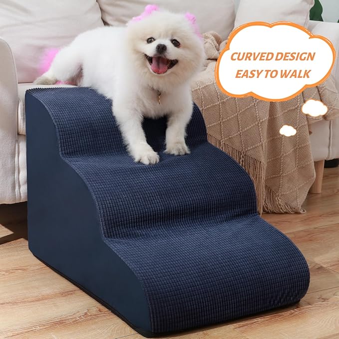 Dog Stairs and Steps for Beds Or Couches, 3-Step Pet Stairs & Steps for Small Dogs and Cats, Soft and Non-Slip Dog Ramp for Older Dogs,Pet with Joint Pain,Easy to Walk-PawvioPets