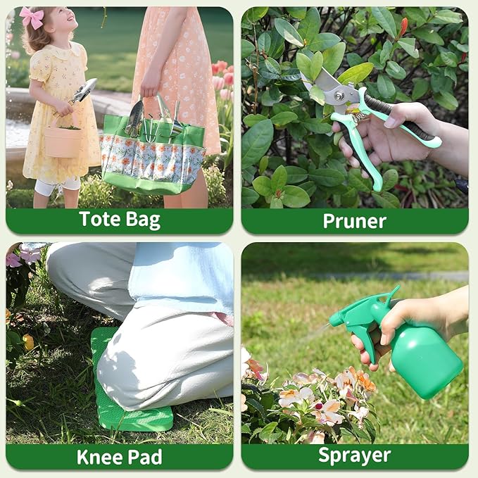 Gardening Tools 10-Piece Heavy Duty Stainless Steel Hand Tools with Durable Garden Tools Storage Tote,Rust-Proof Garden Tool Set, Ideal Gardening Gifts for Women Yellow Floral Pattern Design-PawvioPets