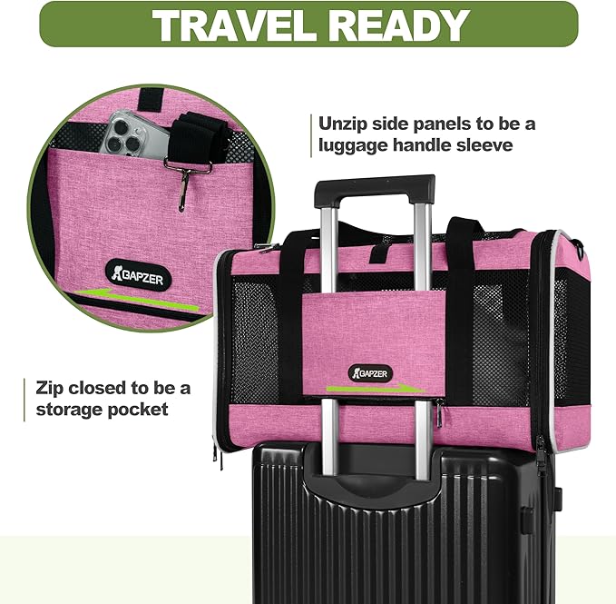 Cat Carrier 18x11x11 Delta Airline Approved, Easy Load Soft Pet Plane Travel Bag 15 pounds, Teacup Dog Crate 12 lbs, Yorkie Kennel Carrying Case, Kitten Toy Poodle Mesh Cage up to 20lbs Pink-PawvioPets