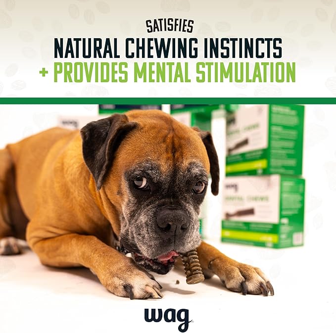 Amazon Brand - Wag Dental Chews - Green Dental Brush for Dogs, Large, Unflavored, 24 Count (Pack of 1)-PawvioPets