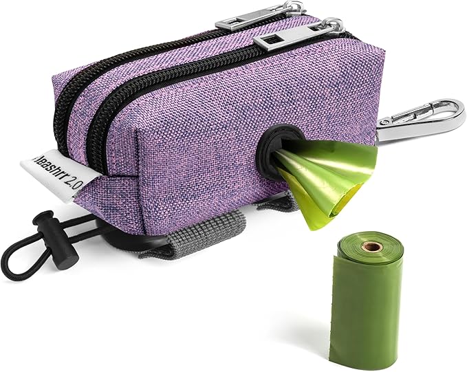 Dog Poop Bag Holder for Leashes - Dog Poop Bag Dispenser and Treat Holder with 2 Waterproof Pouches for Pet Waste Bags and Walking Accessories + 1 Free Roll (Purple)-PawvioPets