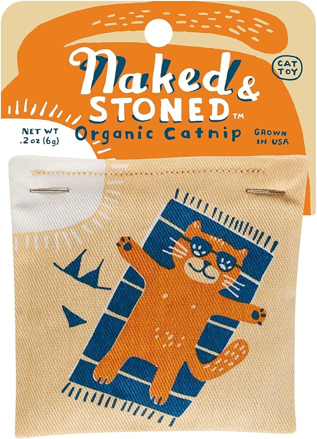 Blue Q Naked & Stoned Catnip Cat Toy. Premium Organic Catnip Grown in The USA, 100% Cotton Pouches, Kitty Graphics Sure to Delight Every Cat-Keeper.-PawvioPets