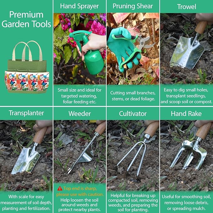 Gardening Tools Set of 9 - Complete Heavy Duty Garden Tools Set with Fashion Handbag - Durable Gardening Supplies Kit Ideal Gifts for Women-PawvioPets