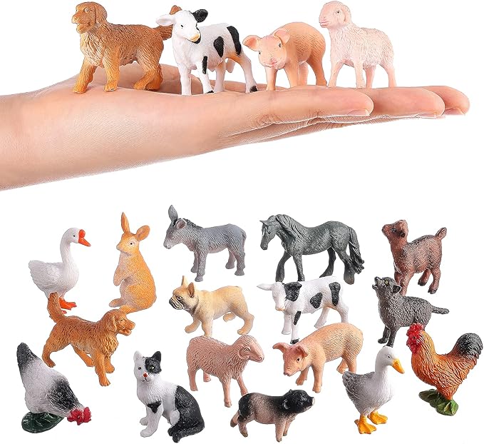 16Pcs Small Animals Figures, Realistic Farm Animals Toys for Cupcake Toppers, Learning Educational Toys, Birthday Party Favors Gift for Kids-PawvioPets
