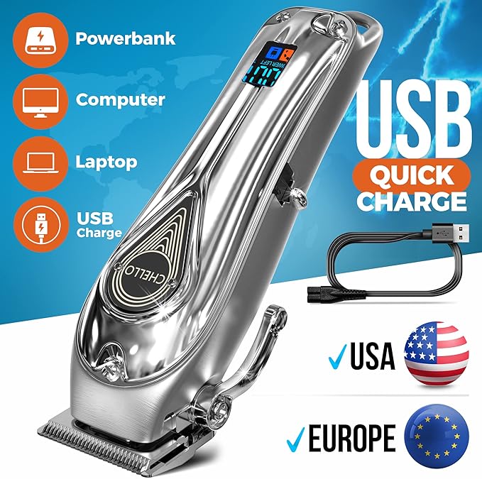 Full Metal Professional Dog Clippers for Grooming, Rechargeable, Low Noise Cordless, Pet Hair Clippers for Large Dogs, Heavy Duty Use with LED Display-PawvioPets