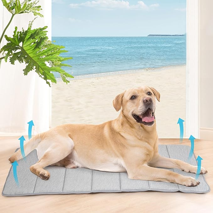 Dog Cooling Mat for Large Dogs - 41x27 Orthopedic Memory Foam Pet Pad for Summer, QMAX>0.5, Washable Premium Comfort Crate Pad for Your Furry Companion, Grey-PawvioPets