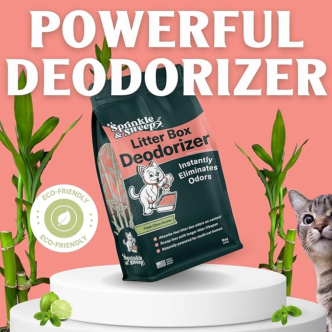Cat Litter Deodorizer | Odor Eliminator for Litter | Smell Control for Cats | Non-Toxic & Safe for Kittens | Home Odor Neutralizer | Kitty Litter Freshener | Sprinkle & Sweep | One Month Supply 8oz-PawvioPets