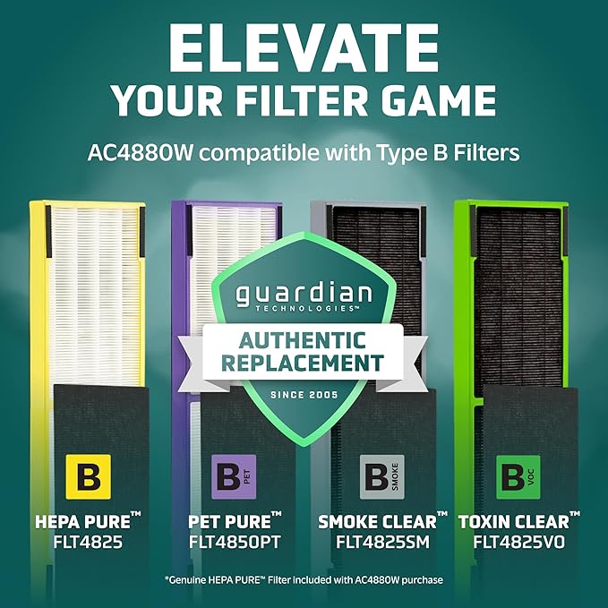 GermGuardian Air Purifier for Home, for Wildfire Smoke, Pets, Pollen, Odor, Mold Spores, Large Rooms Up to 743 Sq. Ft., with HEPA Pure Air Filter, UV-C Light, Air Quality Sensor, 22", AC4880W, White-PawvioPets