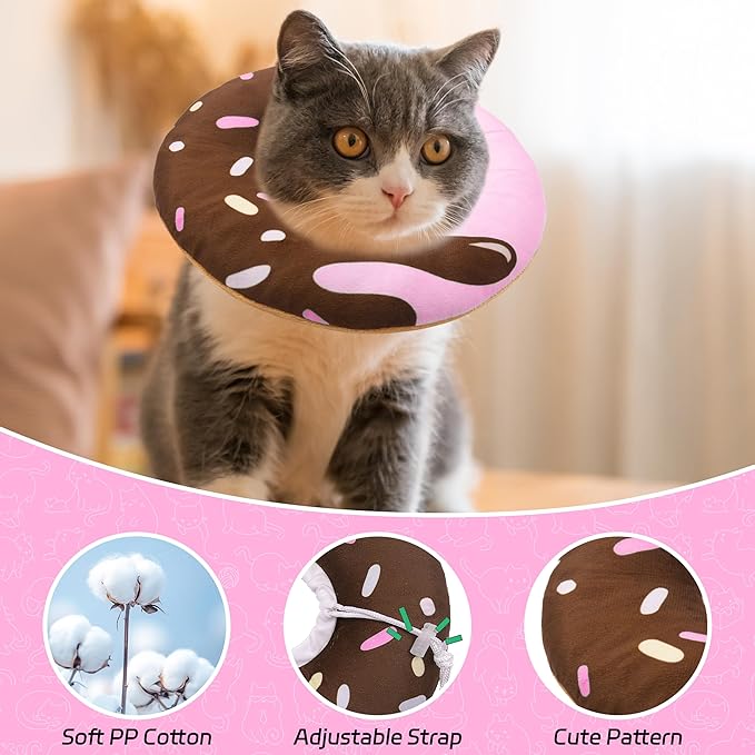 Cat Cone Collar Soft, Adjustable Cat Recovery Collar Kitten Cones to Stop Licking, Cute Donut Neck Donut Pillow After Surgery, Healing Elizabethan Collar for Kittens(Chocolate, Large)-PawvioPets