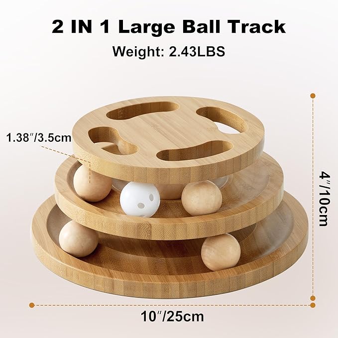 Cat Ball Track Toy with Puzzle Top, Wooden Cat Toys for Indoor Cats with Spinning Balls, Interactive Large Cat Ball Tower for Kitten Exercise Mental Physical-PawvioPets
