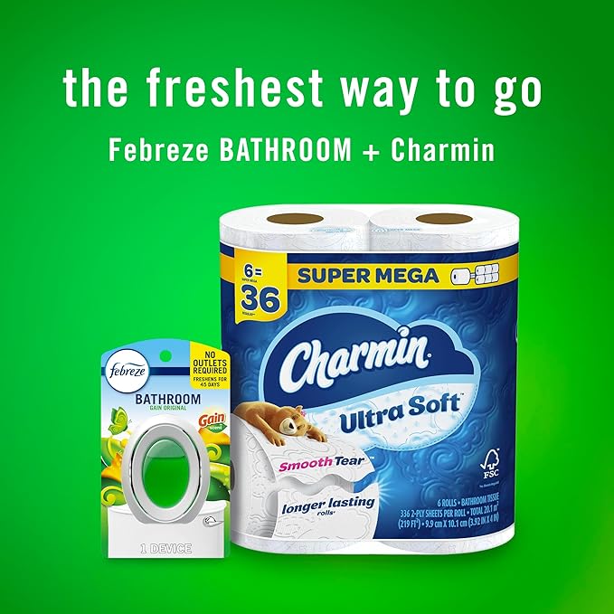 Febreze Bathroom Air Freshener, Odor-Fighting, Plug In Alternative, Air Fresheners for Home and Bathroom and Kitchen, Closet Air Fresheners, Gain Original Scent, 4 Count-PawvioPets