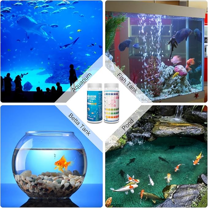 Aquarium Test Strips for Freshwater Fish: 7 in 1 Fish Tank Water Testing Kit for Aquarium Pond - Accurate Testing Nitrate Nitrite Hardness Free Chlorine pH Carbonate Total Alkalinity-100 Strips-PawvioPets