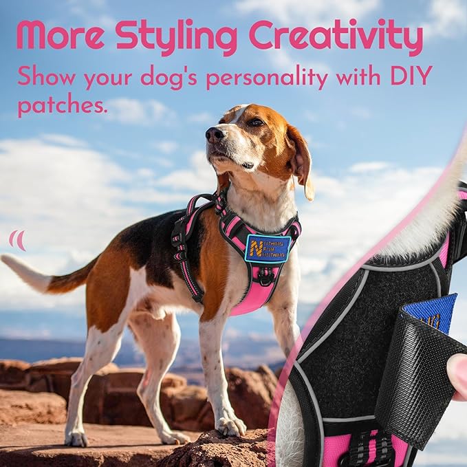 Eagloo Dog Harness Medium Sized, Easy Wearing with 3 Buckles, Adjustable No Pull Pet Harness with 2 Rings for Walking, No Chock Reflective Soft Padded Vest with Control Handle, Pink & Black, M-PawvioPets
