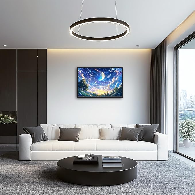 Framed Large Anime Sky Wall Art for Living Room, Oversized Fantasy Night Sky Forest Wall Decor Nature Canvas Painting Modern Artwork Home Decoration for Living Room Bedroom Office 36"x24"-PawvioPets