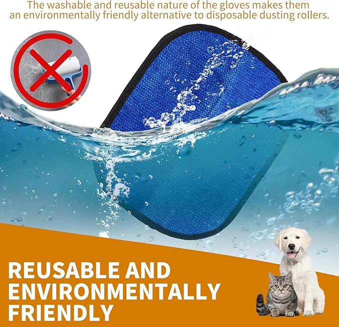2PCS Electrostatic Pet Grooming Gloves, Reusable Hair Remover for Dog Cat Fur on Clothes Furniture Car Seat/Blue-PawvioPets