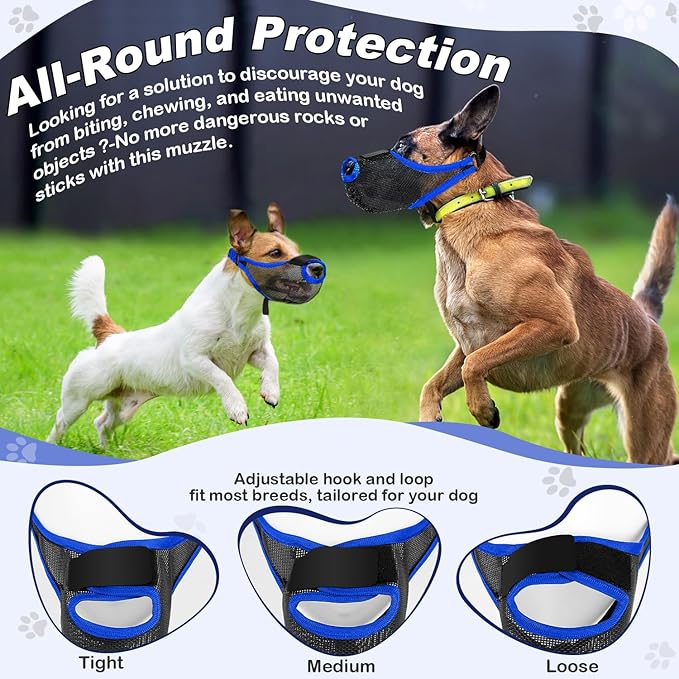 Dog Muzzle, Soft Air Mesh Muzzle for Small Medium Large Dogs Anti Biting Barking Chewing Scavenging, Breathable Adjustable Loop Pets Muzzle with Front Opening Design Allows Panting Drinking (Blue,XL)-PawvioPets