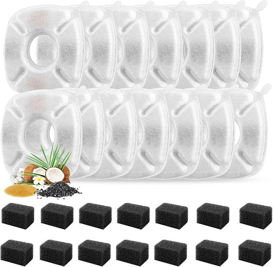 28 Pcs Cat Water Fountain Replacement Filters-14 Pack Water Fountain Filters 14 Pack Pre-Filter Sponges, Pet fountain replacement filters Fit for 95oz/2.8L Cat Pet Fountain, white + black-PawvioPets