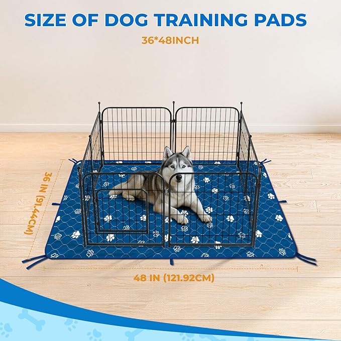 Fostanfly Washable Pee Pads for Dogs, 2 Pack Large 36"x48" Ultra-Absorbent and Leak-Proof Non-Slip Reusable Potty Training Pads for Dogs, Puppy & Cats of Add 8 Lanyards-Blue-PawvioPets