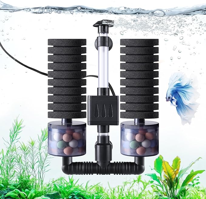 AQQA Electric Sponge Filter for Aquariums - Dual Bio & Mechanical Filtration, 8W 80 GPH Water Pump with Oxygenation & Water Circulation, Fits 15-55 Gallon Fish Tanks (110V/60Hz)-PawvioPets