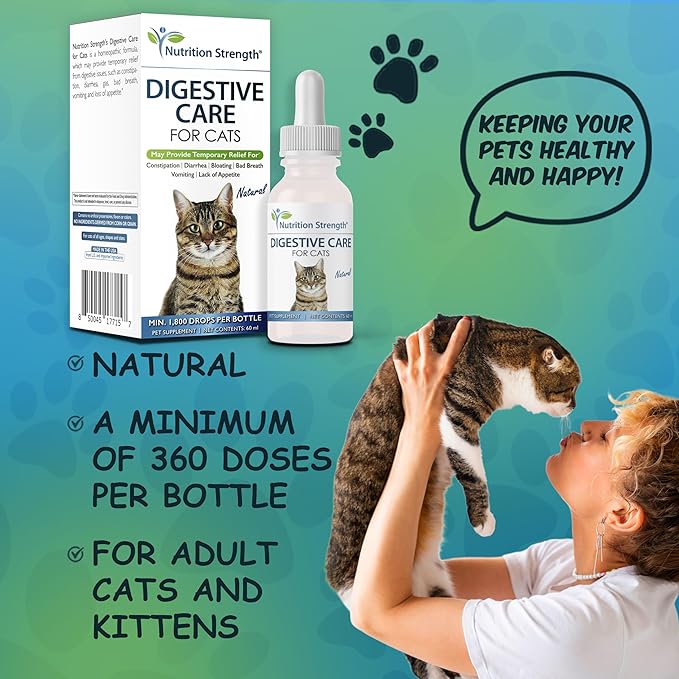 Digestive Care for Cats, Natural Constipation Relief for Cats and Kittens & Support for Diarrhea, Bloating, Bad Breath, Vomiting, Lack of Appetite, 60 Milliliters-PawvioPets