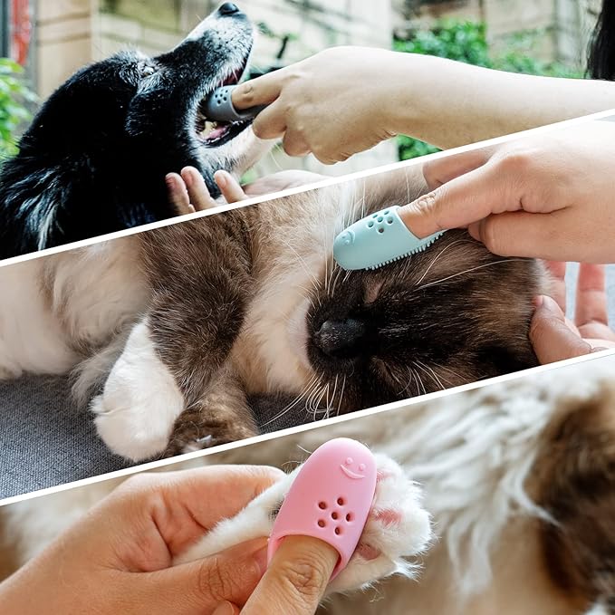 Coomazy Dog Finger Toothbrush, Dog Tooth Brushing Kit with Food Grade Silicone, Easily Clean Teeth Dirt, Suitable for Medium and Large Dogs, 2-Packs, Blue+Pink-PawvioPets