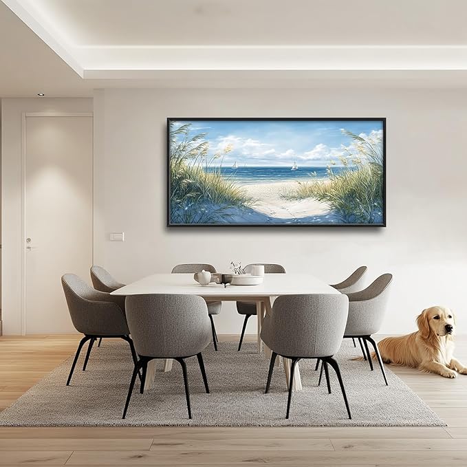 Framed Large Beach Wall Art for Living Room, Oversized Coastal Nautical Wall Decor Sailboat Canvas Seaside Pictures Modern Artwork Home Decoration for Living Room Bedroom Office 60"x30"-PawvioPets