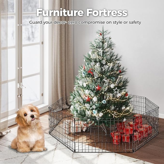 Foldable Dog Playpen 42" Height 8 Panels Metal Exercise Pen No Door - Indoor/Outdoor Dog Play Pen for Medium-Large Dogs, Portable Pet Fence for Yard Garden Camping, Black-PawvioPets