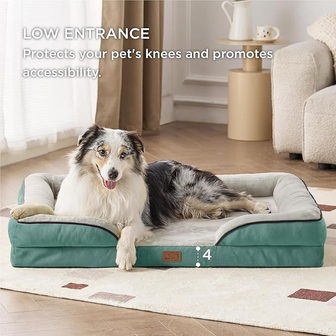 Bedsure XL Plus Orthopedic Dog Bed for Extra Large Dogs - Washable XLarge Dog Cat Bed Waterproof, Comfort Dogs Couch Sofa with Washable Removable Cover, Pet Bed with Nonskid Bottom, Washed Blue, 48"-PawvioPets