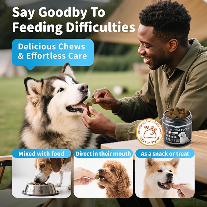 Calming Chews for Dogs – Calming Treats for Anxiety, Stress, Separation, Travel&Thunder, Relaxation & Focus Support with L-Theanine, Valerian Root, Chamomile & Ashwagandha, Chicken Flavor, 90Ct-PawvioPets