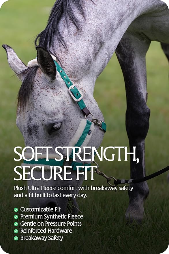 Equinavia Valkyrie Soft Ultra Fleece Padded Adjustable Breakaway Horse Halter - Turquoise/White - Warmblood-PawvioPets