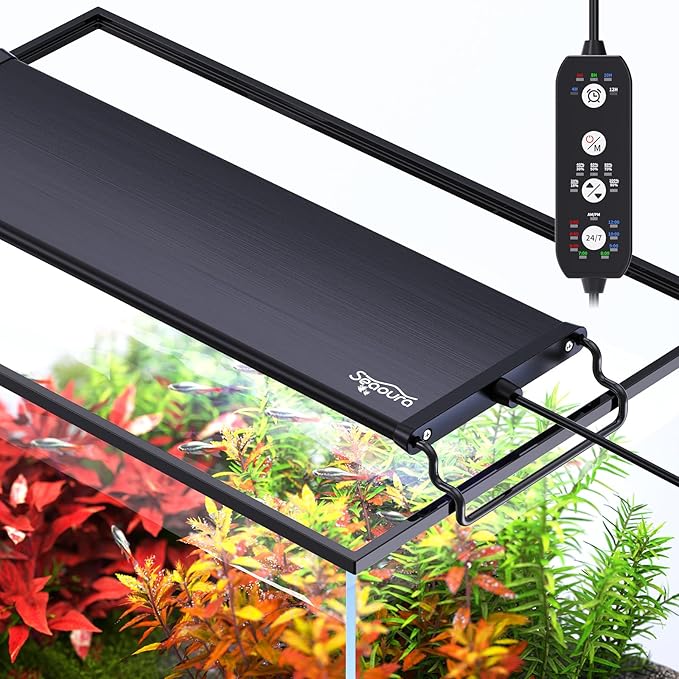 24/7 Mode Led Aquarium Light for Plants Growth-Full Spectrum Fish Tank Light with Timer, Auto On/Off, 7 Colors, Adjustable Brightness, 14W for 12 to 18 Inch Freshwater Tank-PawvioPets