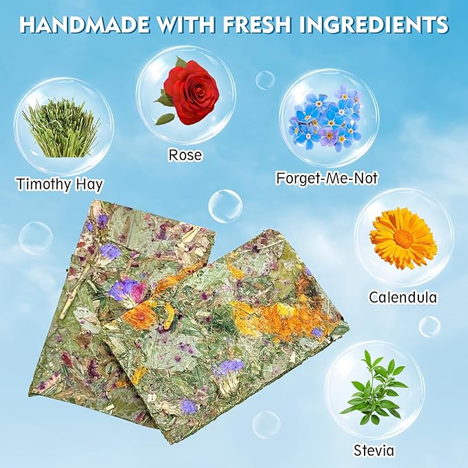 Fhiny 24 PCS Rabbit Timothy Hay Chips Toys, Natural Bunny Molar Treats with Herbal Flowers Rabbit Chew Toys for Teeth Small Animal Snacks for Rats Chinchillas Guinea Pigs Hamsters-PawvioPets