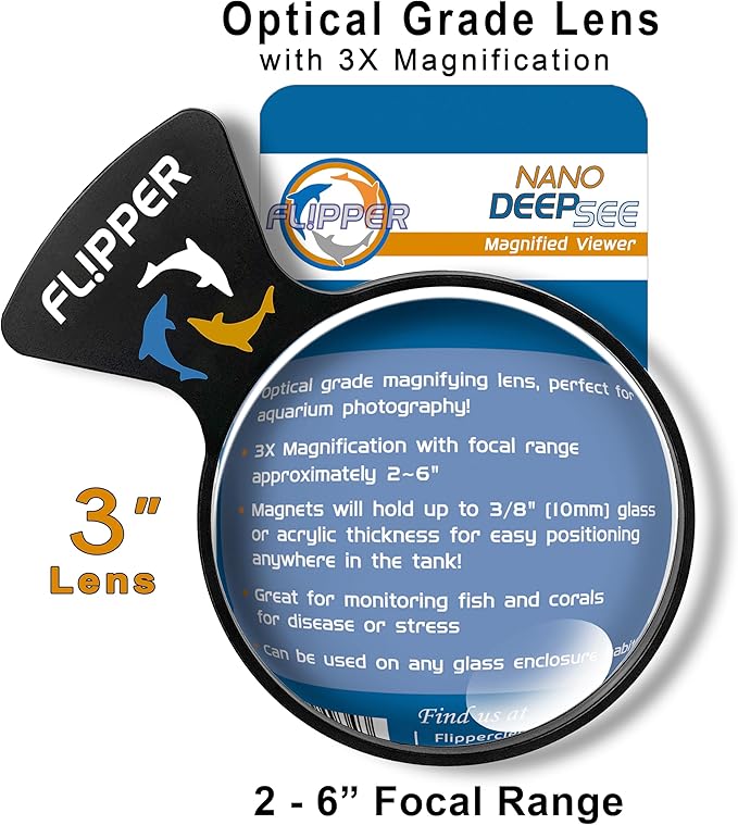 FL!PPER Flipper DeepSee Viewer 3" Nano - Coral and Fish Magnifier for Reef Tank and Freshwater Aquarium Photography and Videography - Magnetic Magnifying Glass-PawvioPets