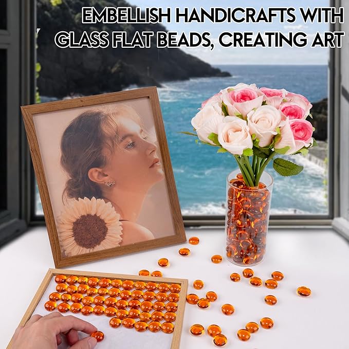 1LB Glass Marbles, Transparent and Smooth Flat Glass Beads for Vases, Mosaic Gem Pebbles for Aquarium Decor, Floral Arrangements, Mancala Stones, Vase Filler and Crafts, Orange-PawvioPets