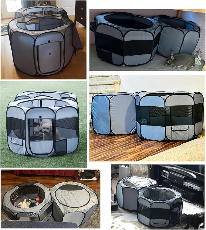 EighteenTek XLarge 2-in-1 Pop up Dog Playpen, Assembly-Free, with Leakproof Pet Pee Pads,Portable Foldable Cat Tent Enclosure Indoor Outdoors Puppy Kittens Small Animals Crates (M, 72" Lx36 Wx24 H)-PawvioPets