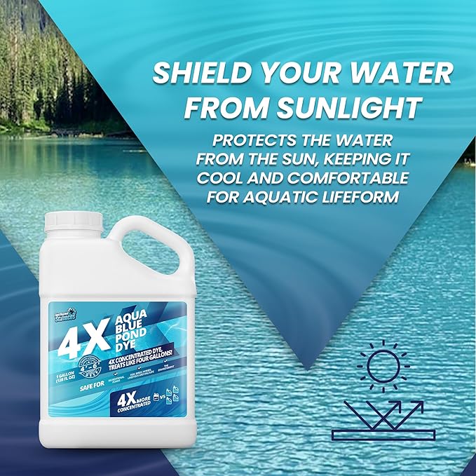 32oz Aqua Blue Pond Dye 4X Concentrate, Lake & Pond Dye Blue for Aqua Colored Water, Ideal Lake Colorant, Aquashade Colorant That Protects Against Sunlight - Ideal for Fish and Wildlife-PawvioPets
