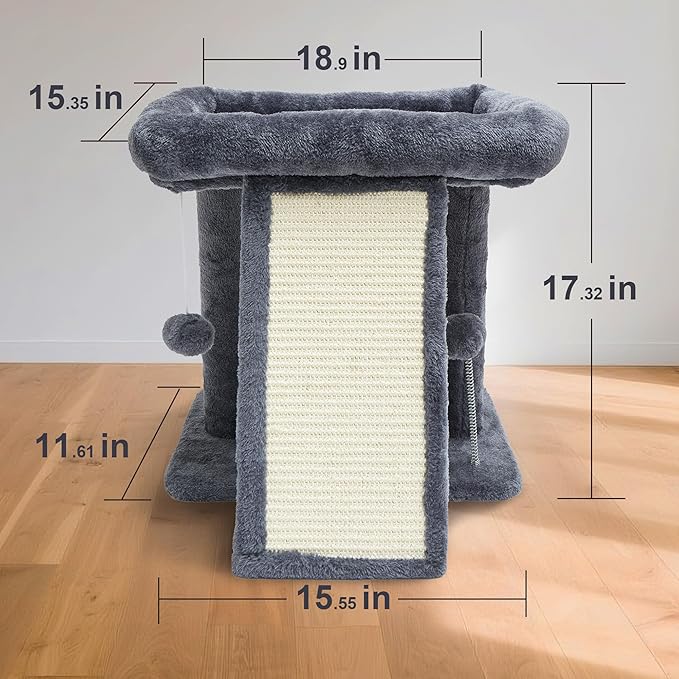 17.7-inch Small Cat Tree Tower with Scratching Post for Indoor Cats,Grey-PawvioPets