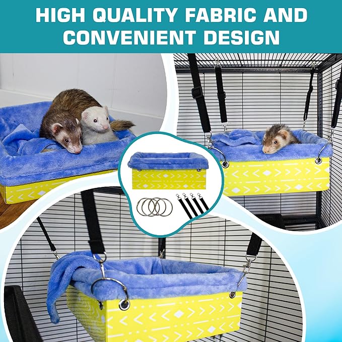 Ferret Hammock For Cage Box, use as Hanging Bed or Secure to Cage. Ferret Cage Accessories w/ Adjustable Straps, Perfect Small Pet Bed, Hanging cat hammock Bed, Guinea Pig Bed or Rabbit Bed.-PawvioPets