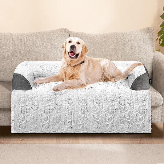 Calming Large Dog Bed for Couch – 41"x37" Washable Non-Slip Plush Sofa Protector for Dogs, Removable Cover, Soft Furniture Mat in Grey-PawvioPets