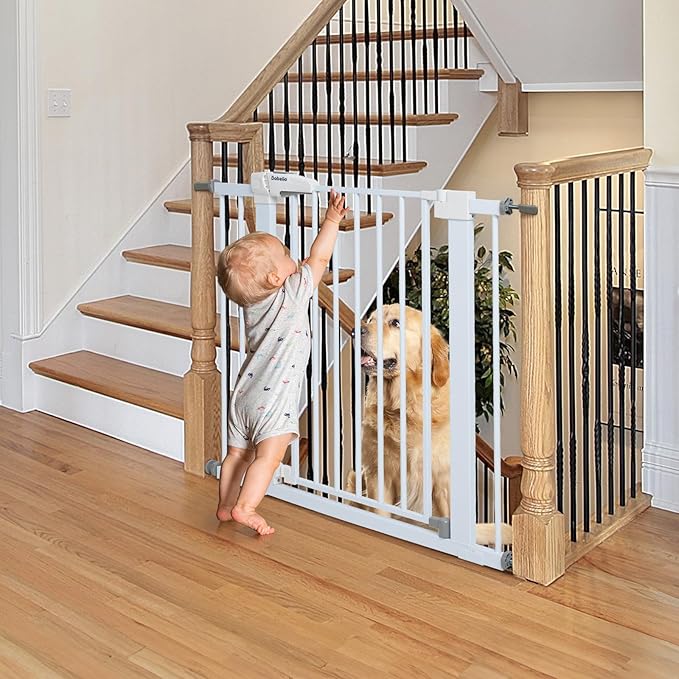 Babelio Baby Gate for Doorways and Stairs, 26''-40'' Auto Close Dog/Puppy Gate, Easy Install, Pressure Mounted, No Drilling, fits for Narrow and Wide Doorways, Safety Gate Door for Child and Pets-PawvioPets