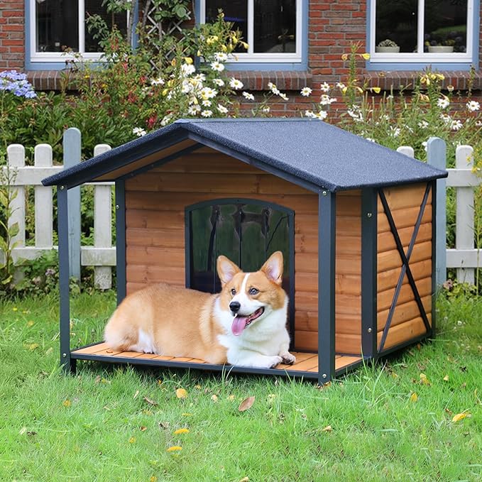 Dog House Outdoor & Indoor Unique All-Around Iron Frame Dog Kennel for Winter with Raised Feet for Small & Medium & Large Dogs,Weatherproof Roof (41.6 “L×41.4”W×34.1“H)-PawvioPets