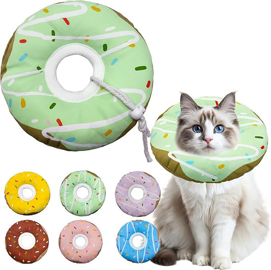Cat Cone Collar Soft, Adjustable Cat Recovery Collar Kitten Cones to Stop Licking, Cute Donut E Collar After Surgery, Cats Neck Pillow Cone Elizabethan Cones of Shame (Waterproof Green, Large)-PawvioPets